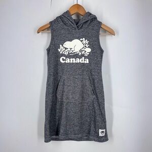 Roots Kids Girls Grey Salt Pepper Sleeveless Hoodie Dress Canada Beaver M 7-8